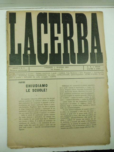 Lacerba. Periodico quindicinale, anno II, n. 11, Firenze, 1 giugno 1914